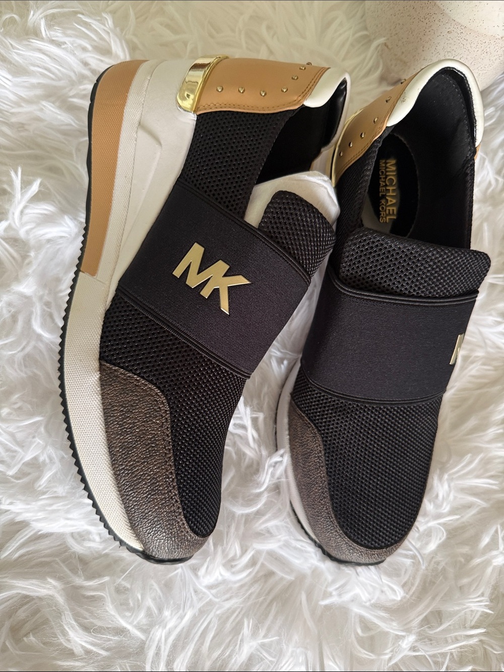 Michael Kors Men’s Black Sneakers with Gold Heel Detail